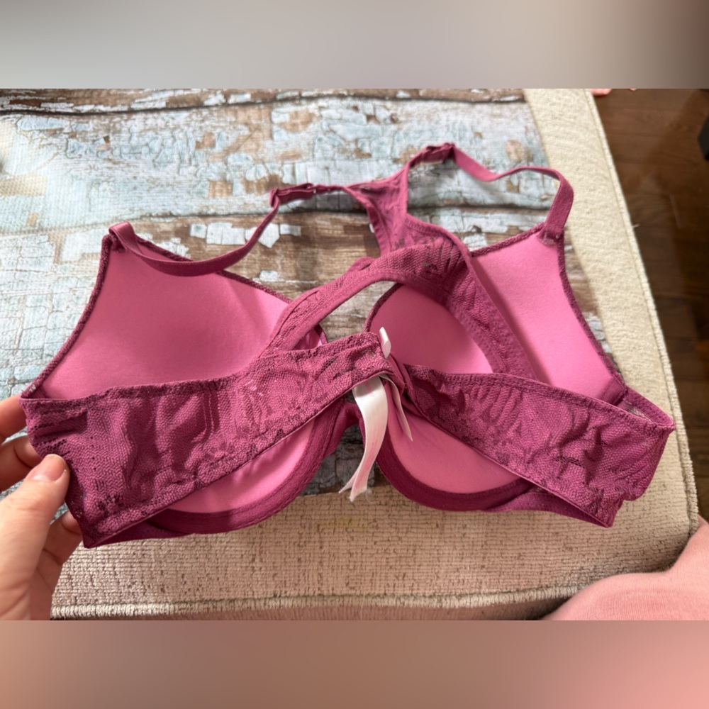 PINK Victoria's Secret Lace Racerback Push Up Bra - Plum - Picture 2 of 6